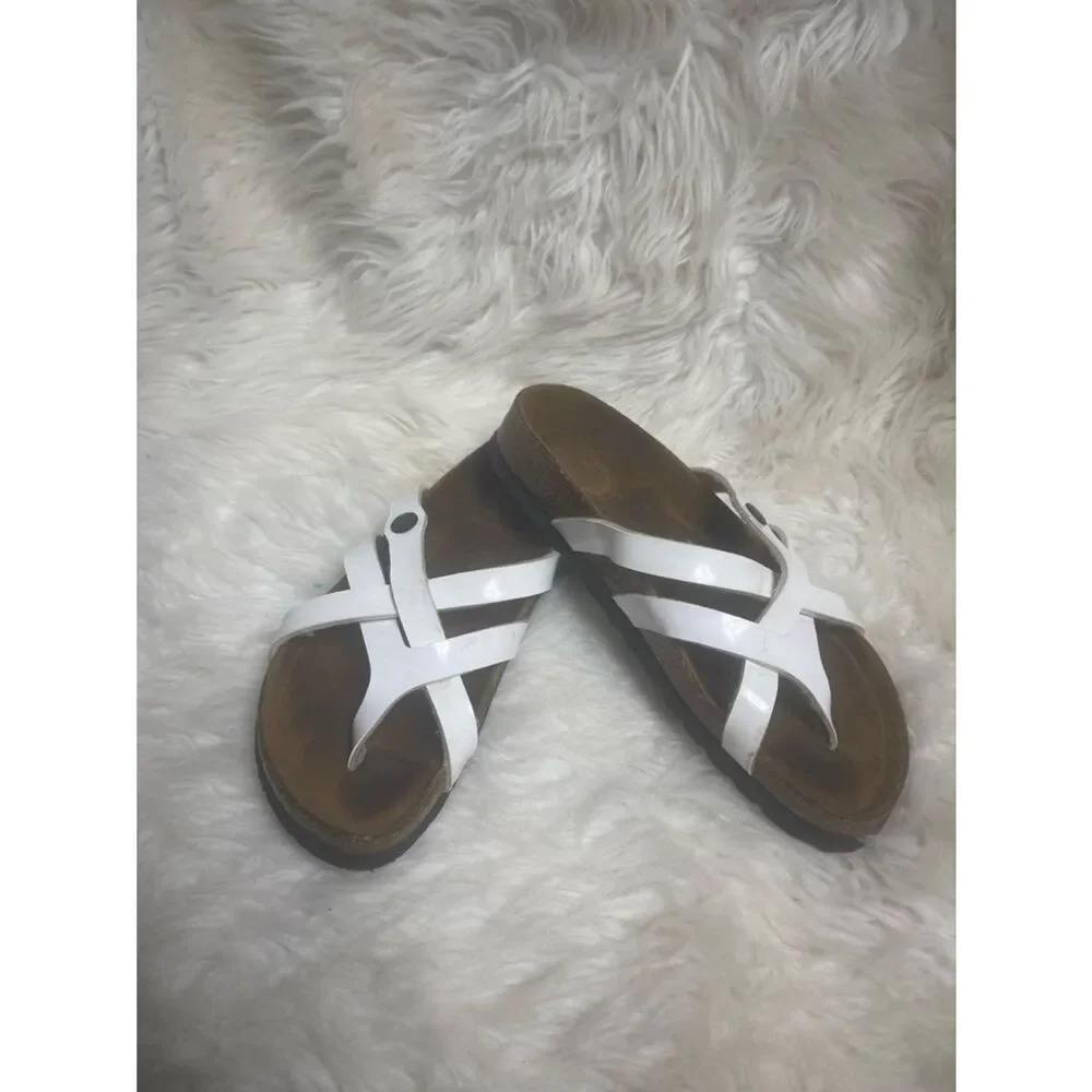 Bertula by Birkenstock White Patent Strappy Slide Sandals EUR SZ36